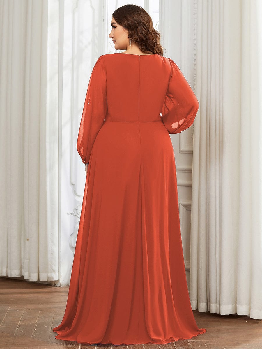 Robe de Soiree Longue Elegante Avec Lanterne en V Profond a Manches Fendues et Appliques #Couleur_Burnt Orange