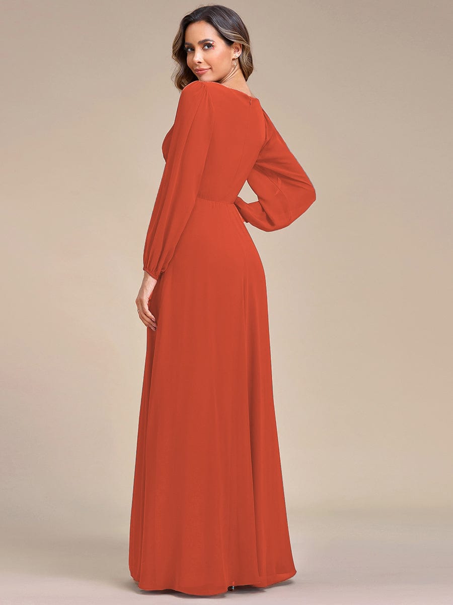 Robe de Soiree Longue Elegante Avec Lanterne en V Profond a Manches Fendues et Appliques #Couleur_Burnt Orange