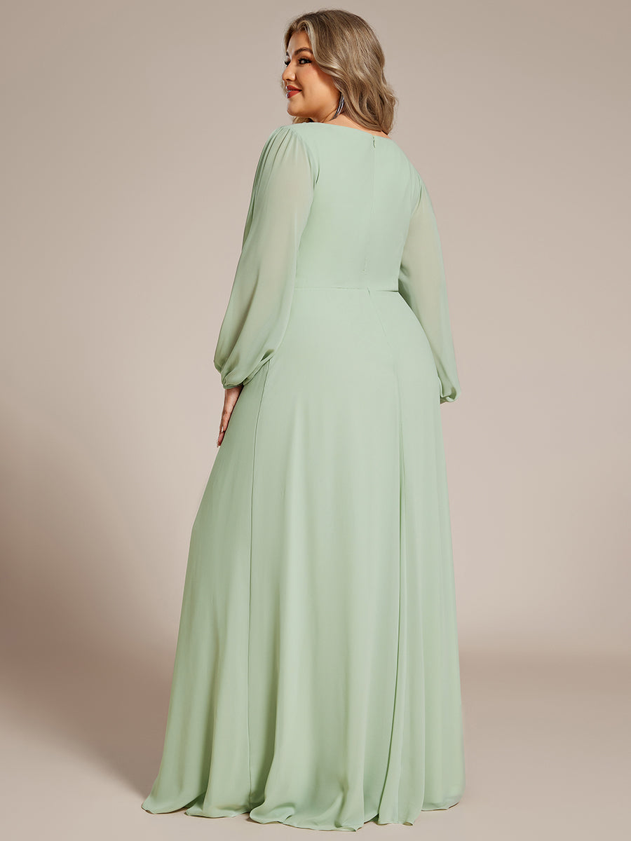 Robe de Soiree Longue Elegante Avec Lanterne en V Profond a Manches Fendues et Appliques #Couleur_Menthe Verte