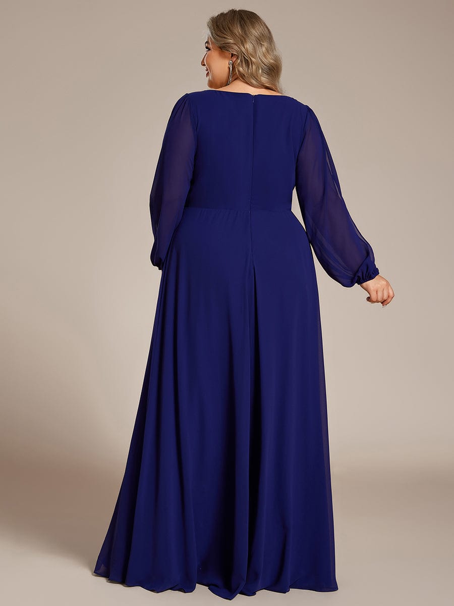 Robe de Soiree Longue Elegante Avec Lanterne en V Profond a Manches Fendues et Appliques #Couleur_Bleu Royal