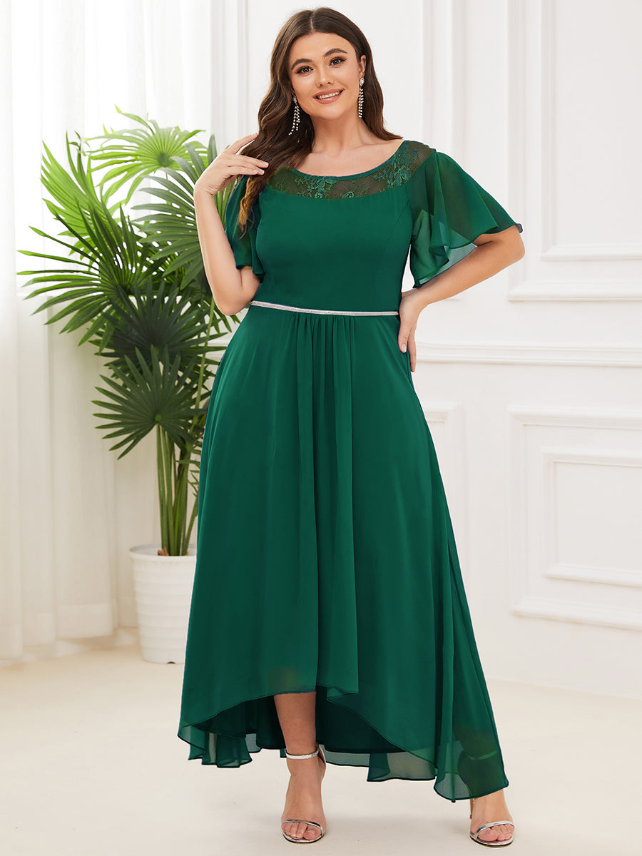 Robe mi-longue trapèze décontractée à encolure bateau pour femmes de grande taille avec ourlets asymétriques #Couleur_Vert Fonce