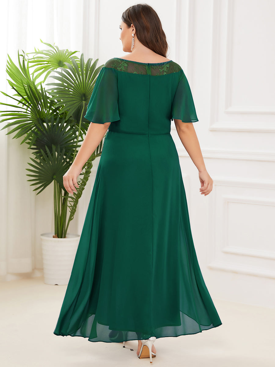 Robe mi-longue trapèze décontractée à encolure bateau pour femmes de grande taille avec ourlets asymétriques #Couleur_Vert Fonce