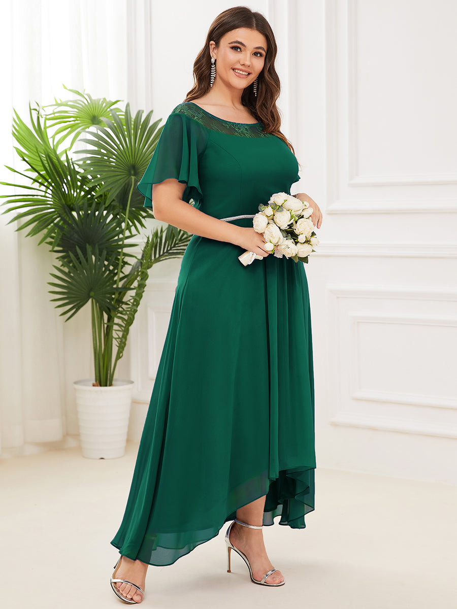 Robe mi-longue trapèze décontractée à encolure bateau pour femmes de grande taille avec ourlets asymétriques #Couleur_Vert Fonce