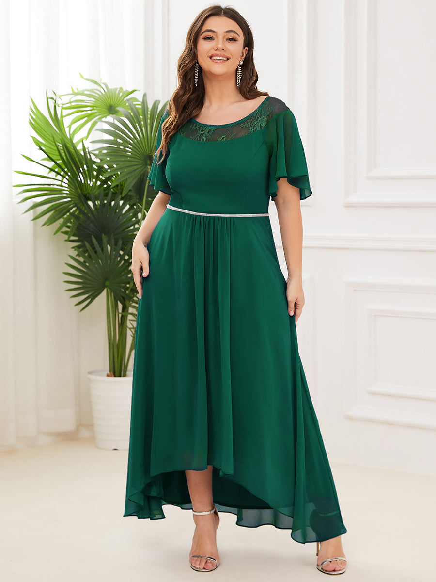 Robe mi-longue trapèze décontractée à encolure bateau pour femmes de grande taille avec ourlets asymétriques #Couleur_Vert Fonce