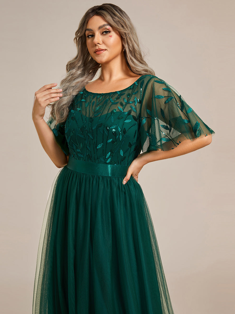 Robe de soirée brodée à manches courtes pour femmes de Grande taille #Couleur_Vert Fonce