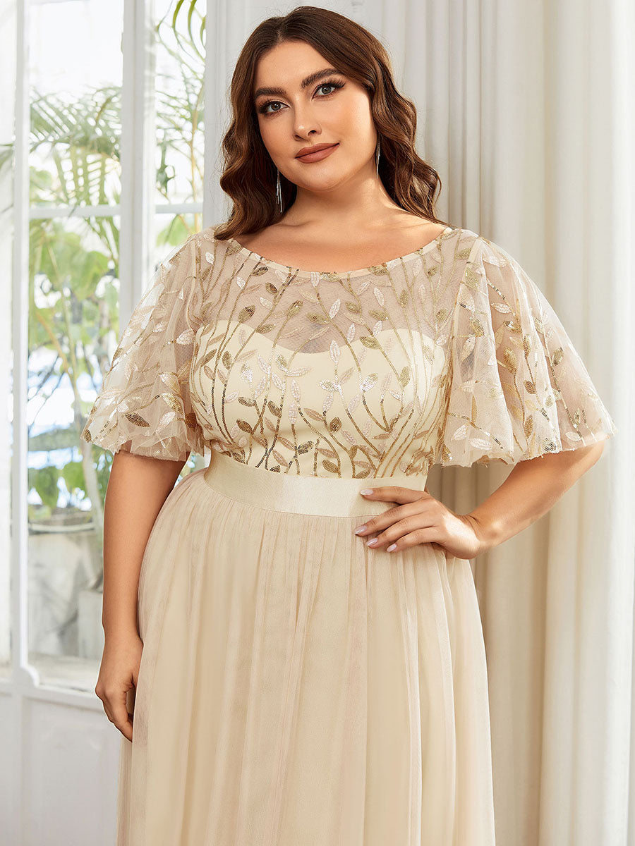 Robe de soirée brodée à manches courtes pour femmes de Grande taille #Couleur_Or