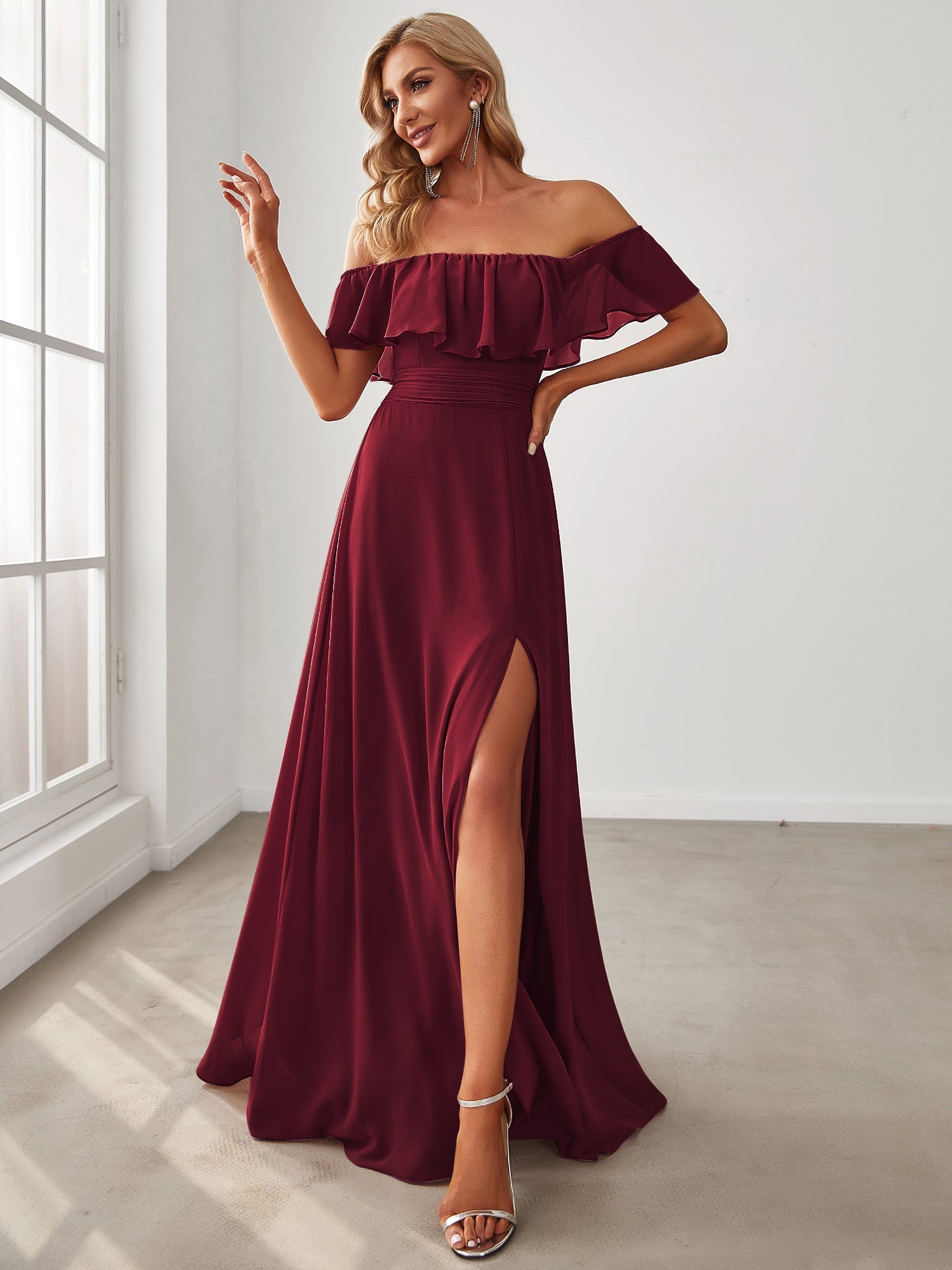 Robe de soirée bordeaux automne et hiver #style_EP00968BD