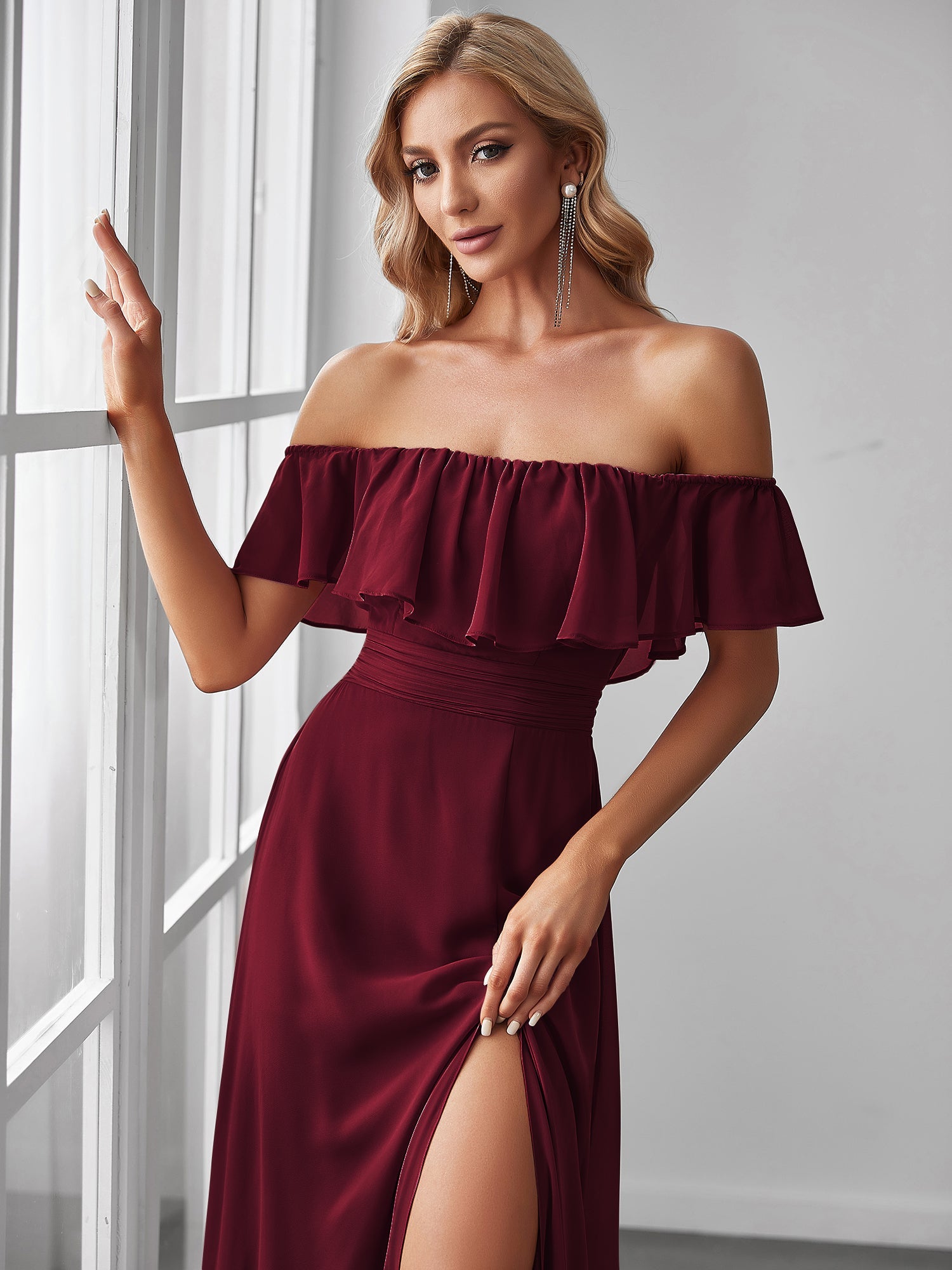 Robe de soirée bordeaux automne et hiver #style_EP00968BD