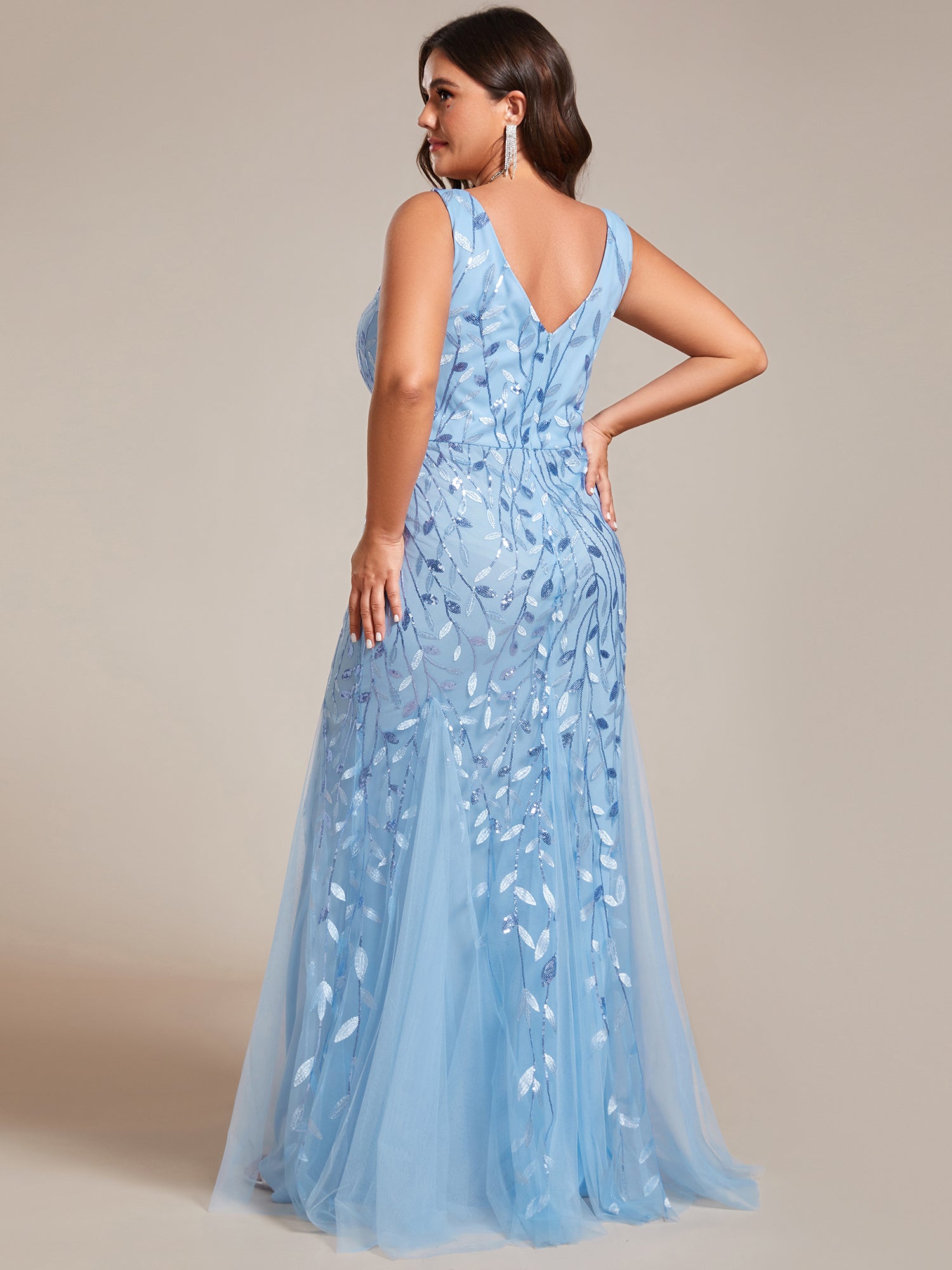 Robe de soirée Sexy Longue belle à double col en V pour femmes #Couleur_Bleu Ciel