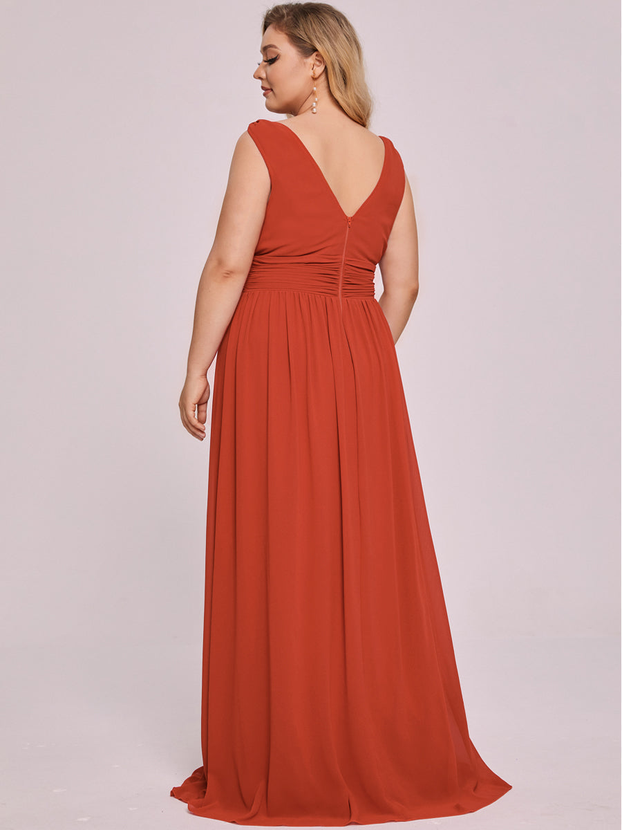 Robe de demoiselle d'honneur en mousseline de soie à col en V grande taille #Couleur_Burnt orange