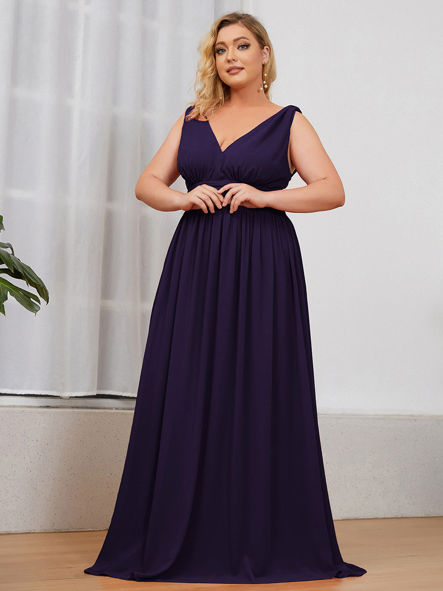 Col V sans manches plissé chiffon robe de soirée #Couleur_Violet Fonce