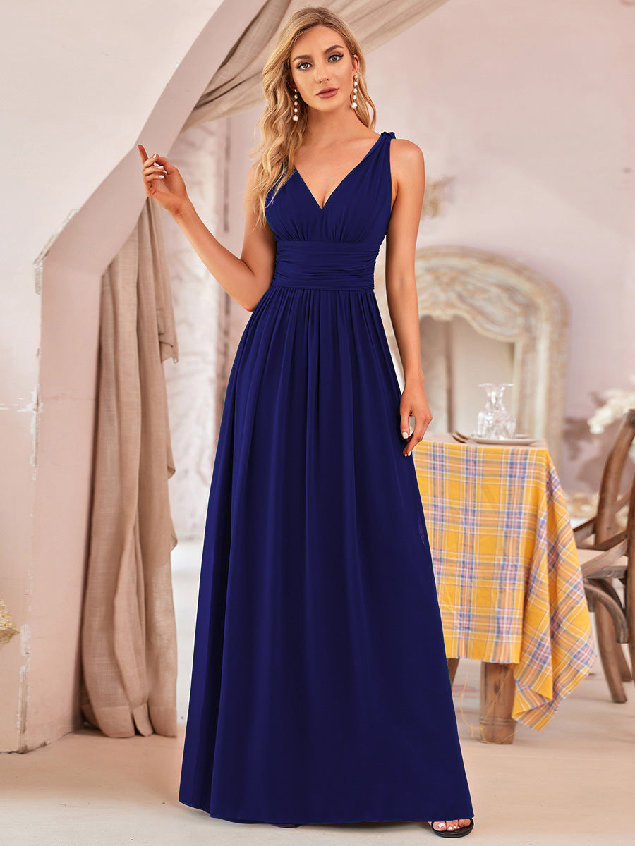 Robe de demoiselle d'honneur en mousseline sans manches #Couleur_Bleu Royal