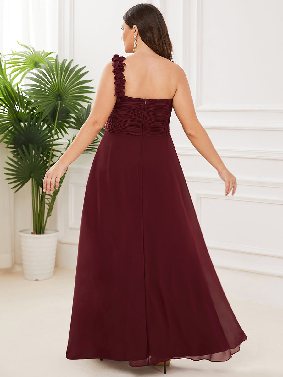 Robe de demoiselle d'honneur longue à une épaule et coupe trapèze #Couleur_Bordeaux