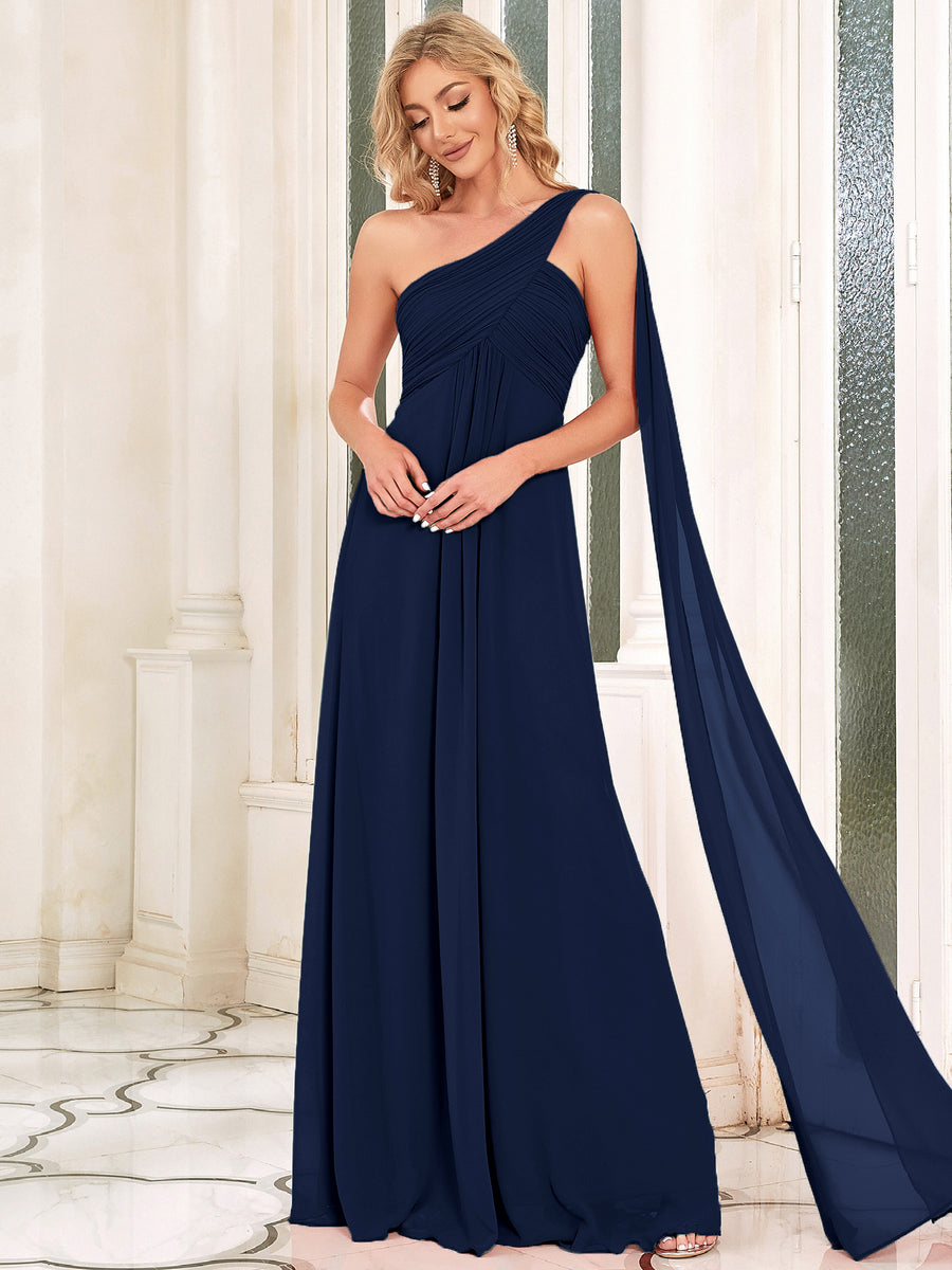 Taille personnalisée Robes de Soirée élégante Chiffon avec Une épaule pour Femmes #Couleur_Bleu Marine