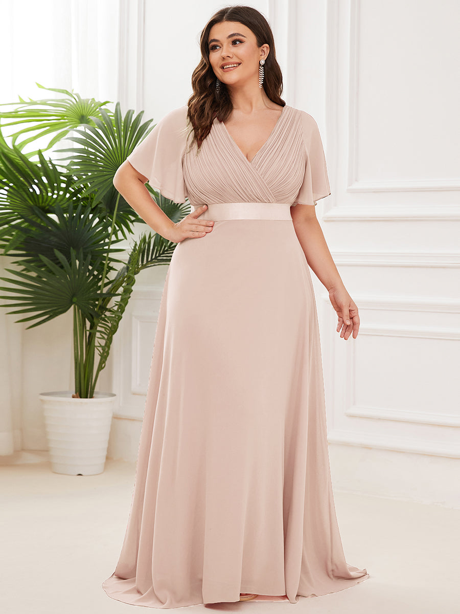 Robe mariage invitée Grande Taille Empire avec Manches Flottantes #Couleur_Blush