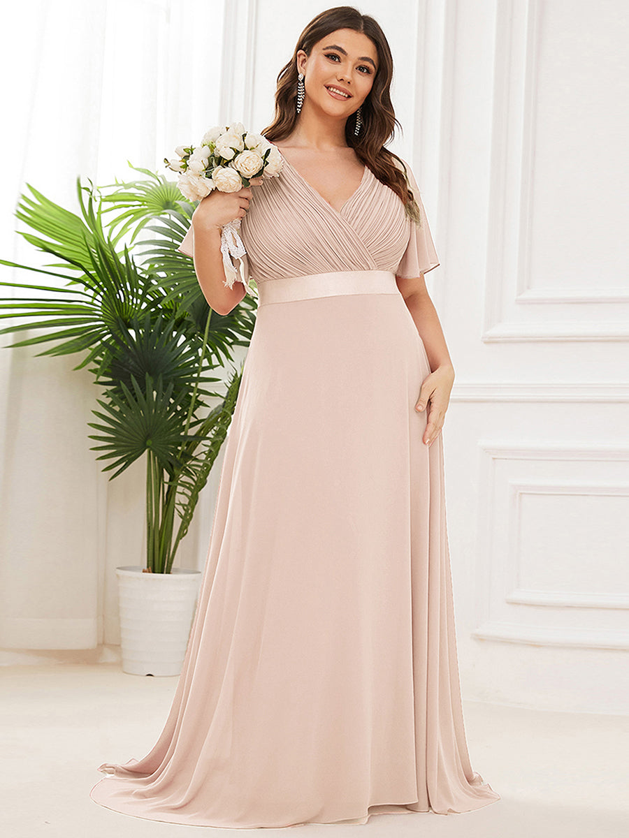 Robe mariage invitée Grande Taille Empire avec Manches Flottantes #Couleur_Blush