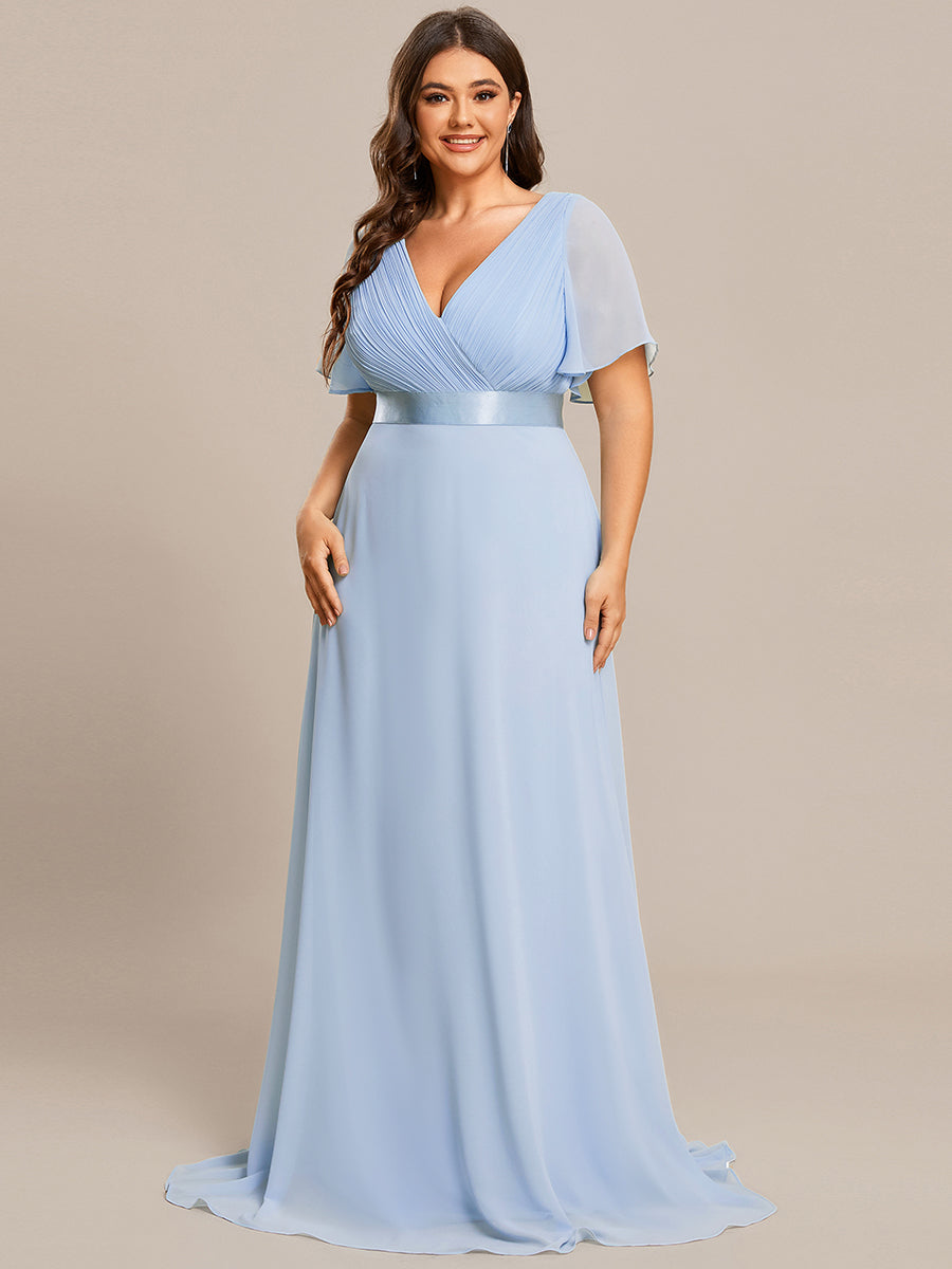 Robe mariage invitée Grande Taille Empire avec Manches Flottantes #Couleur_Bleu Glace