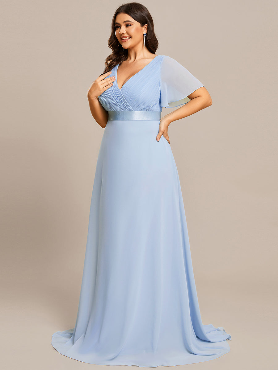 Robe mariage invitée Grande Taille Empire avec Manches Flottantes #Couleur_Bleu Glace