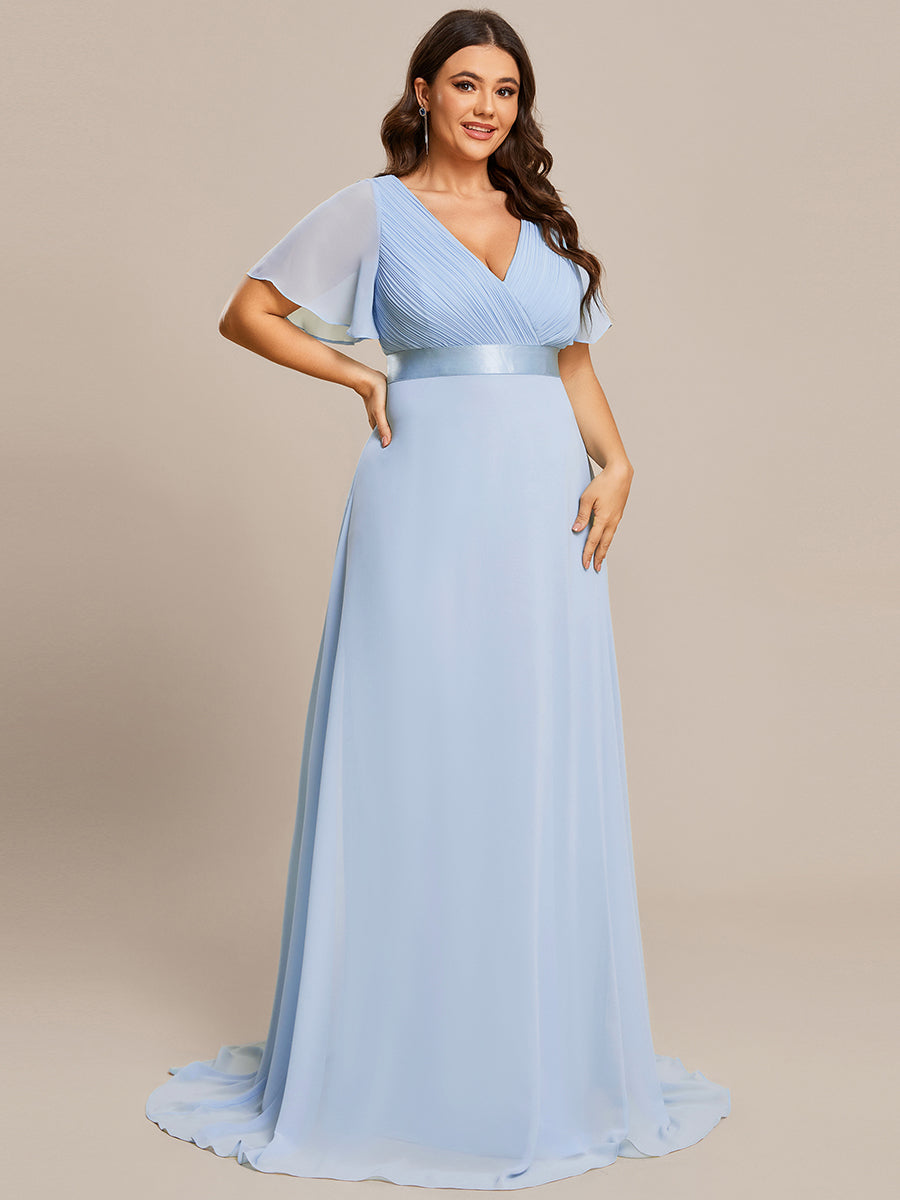 Robe mariage invitée Grande Taille Empire avec Manches Flottantes #Couleur_Bleu Glace