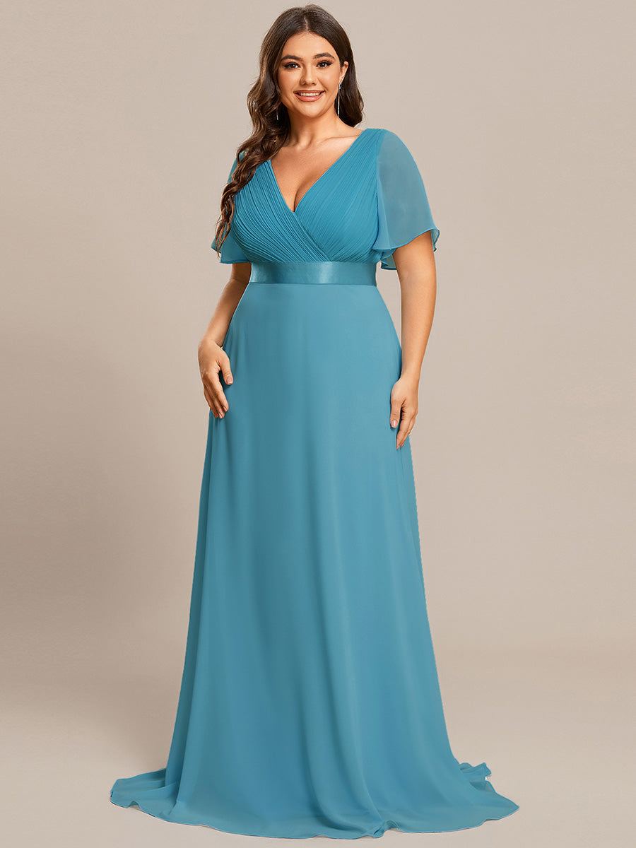 Robe mariage invitée Grande Taille Empire avec Manches Flottantes #Couleur_Bleu Jade