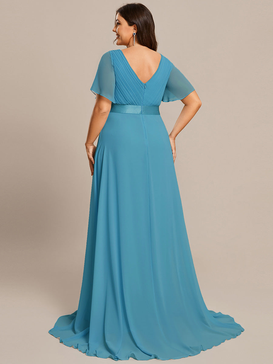 Robe mariage invitée Grande Taille Empire avec Manches Flottantes #Couleur_Bleu Jade