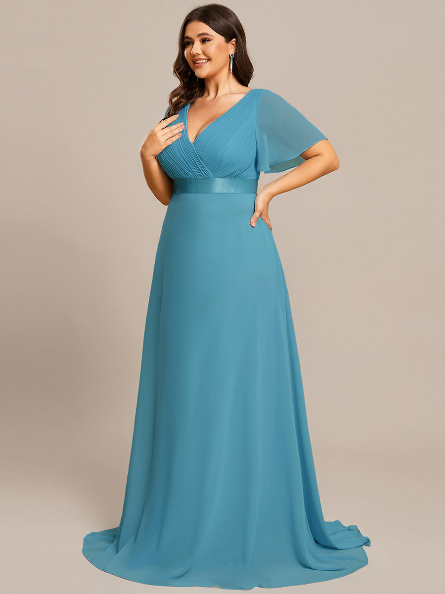 Robe mariage invitée Grande Taille Empire avec Manches Flottantes #Couleur_Bleu Jade