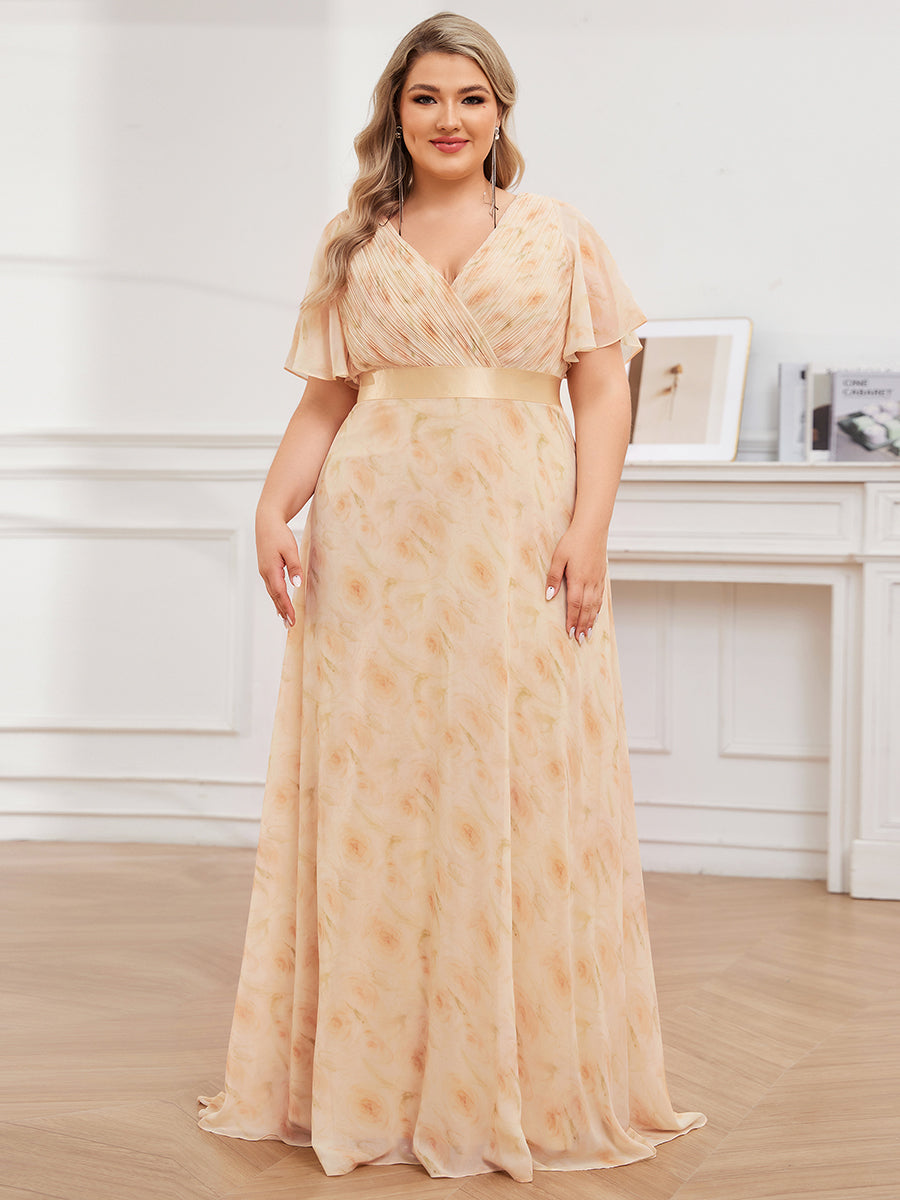 Robe mariage invitée Grande Taille Empire avec Manches Flottantes #Couleur_Roses Dorées