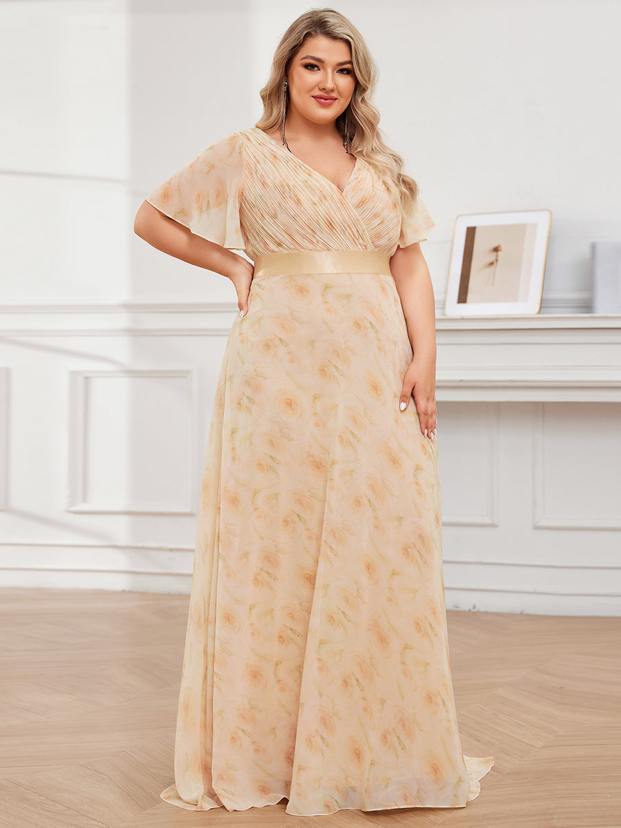 Robe mariage invitée Grande Taille Empire avec Manches Flottantes #Couleur_Roses Dorées