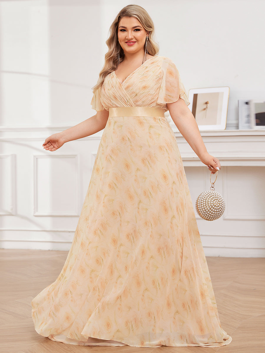 Robe mariage invitée Grande Taille Empire avec Manches Flottantes #Couleur_Roses Dorées