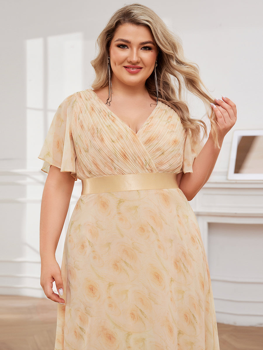 Robe mariage invitée Grande Taille Empire avec Manches Flottantes #Couleur_Roses Dorées