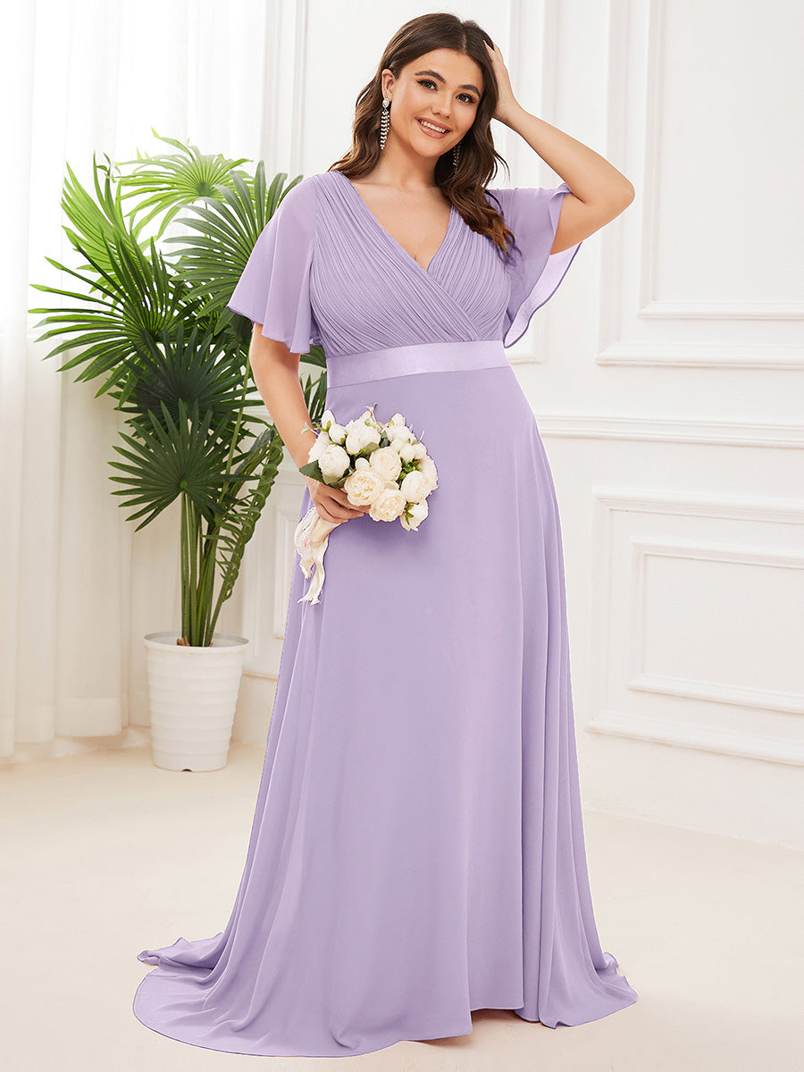 Robe mariage invitée Grande Taille Empire avec Manches Flottantes #Couleur_Lavande