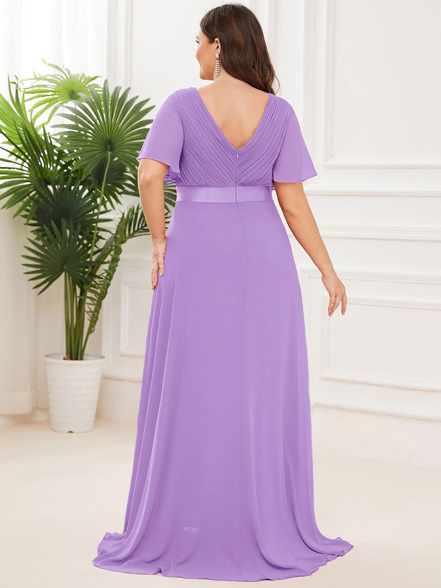 Robe mariage invitée Grande Taille Empire avec Manches Flottantes #Couleur_Lavande