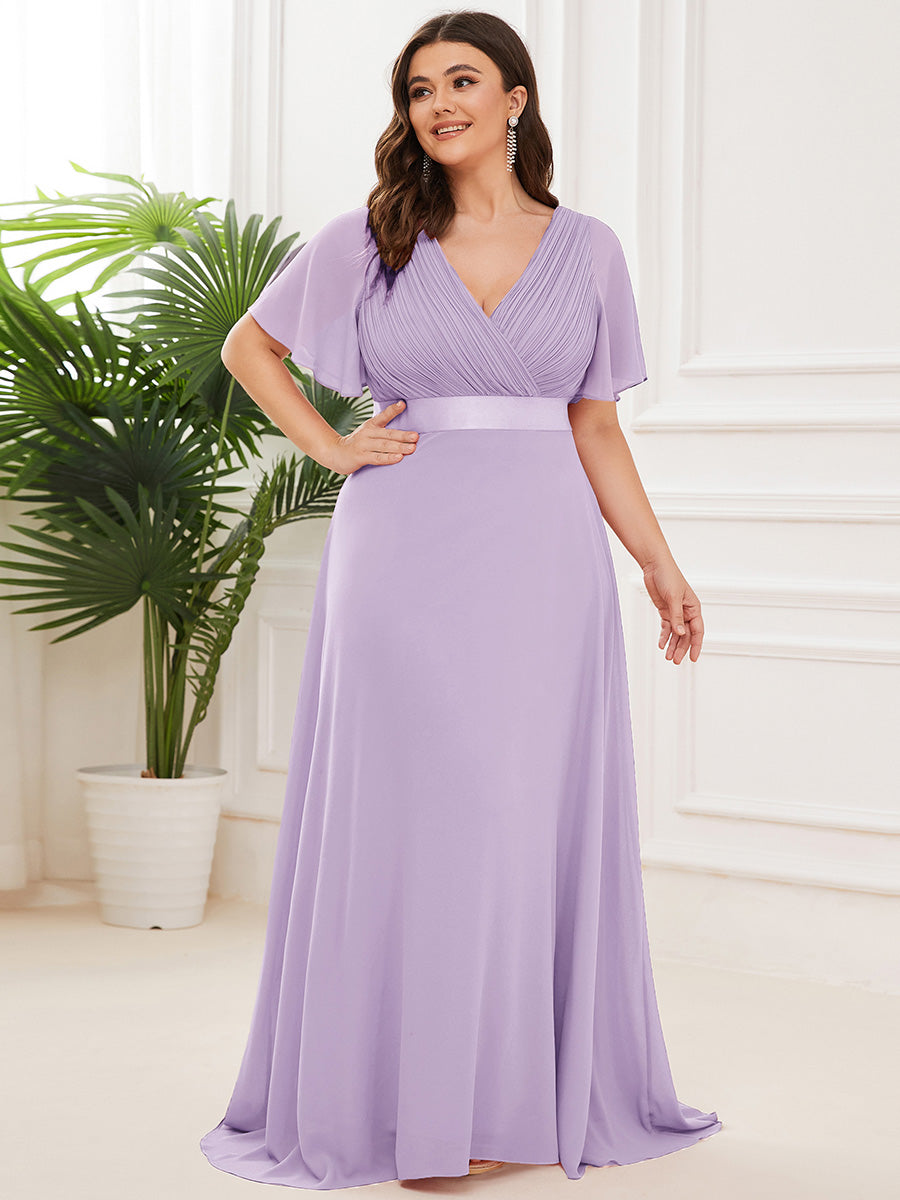 Robe mariage invitée Grande Taille Empire avec Manches Flottantes #Couleur_Lavande