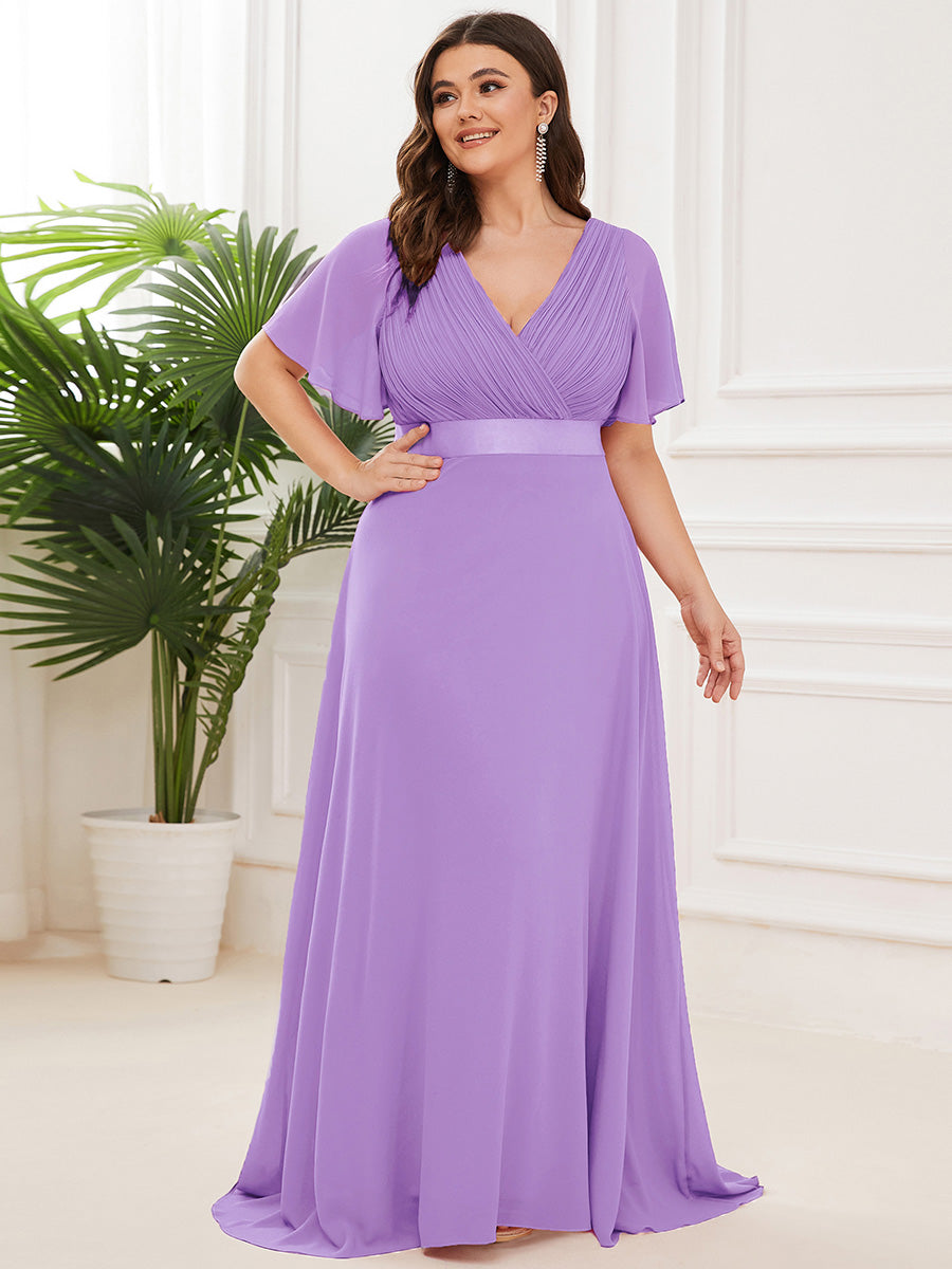 Robe mariage invitée Grande Taille Empire avec Manches Flottantes #Couleur_Lavande