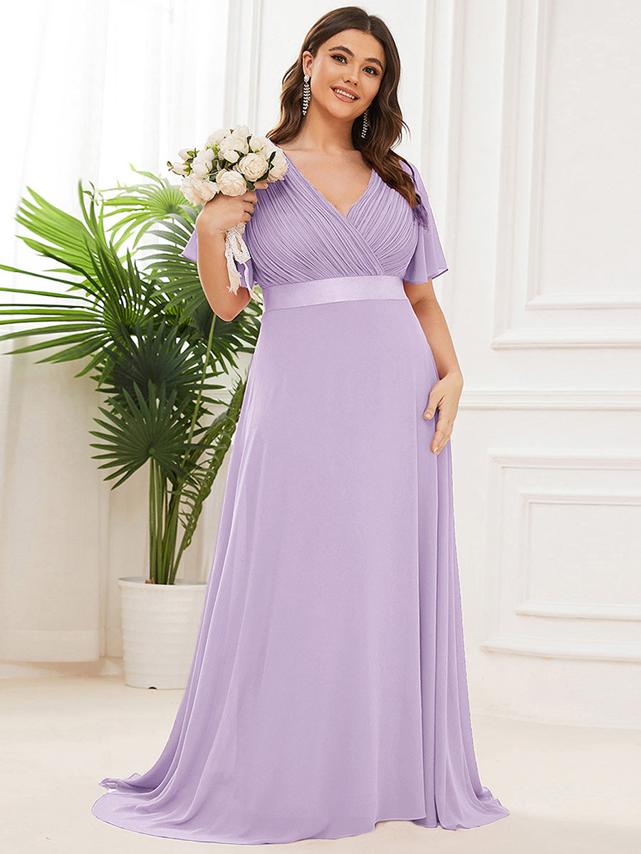 Robe mariage invitée Grande Taille Empire avec Manches Flottantes #Couleur_Lavande