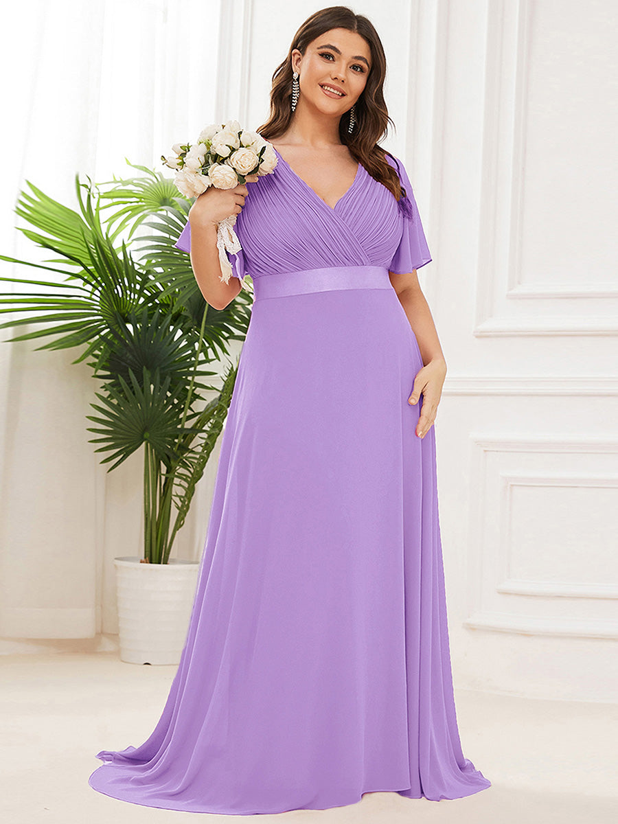 Robe mariage invitée Grande Taille Empire avec Manches Flottantes #Couleur_Lavande