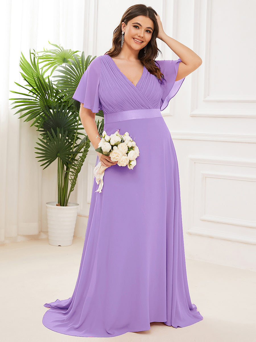 Robe mariage invitée Grande Taille Empire avec Manches Flottantes #Couleur_Lavande