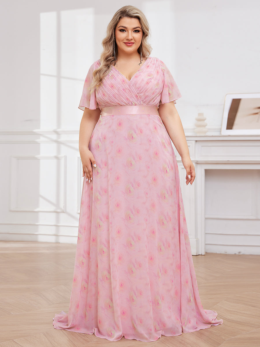 Robe mariage invitée Grande Taille Empire avec Manches Flottantes #Couleur_Roses Violet Clair