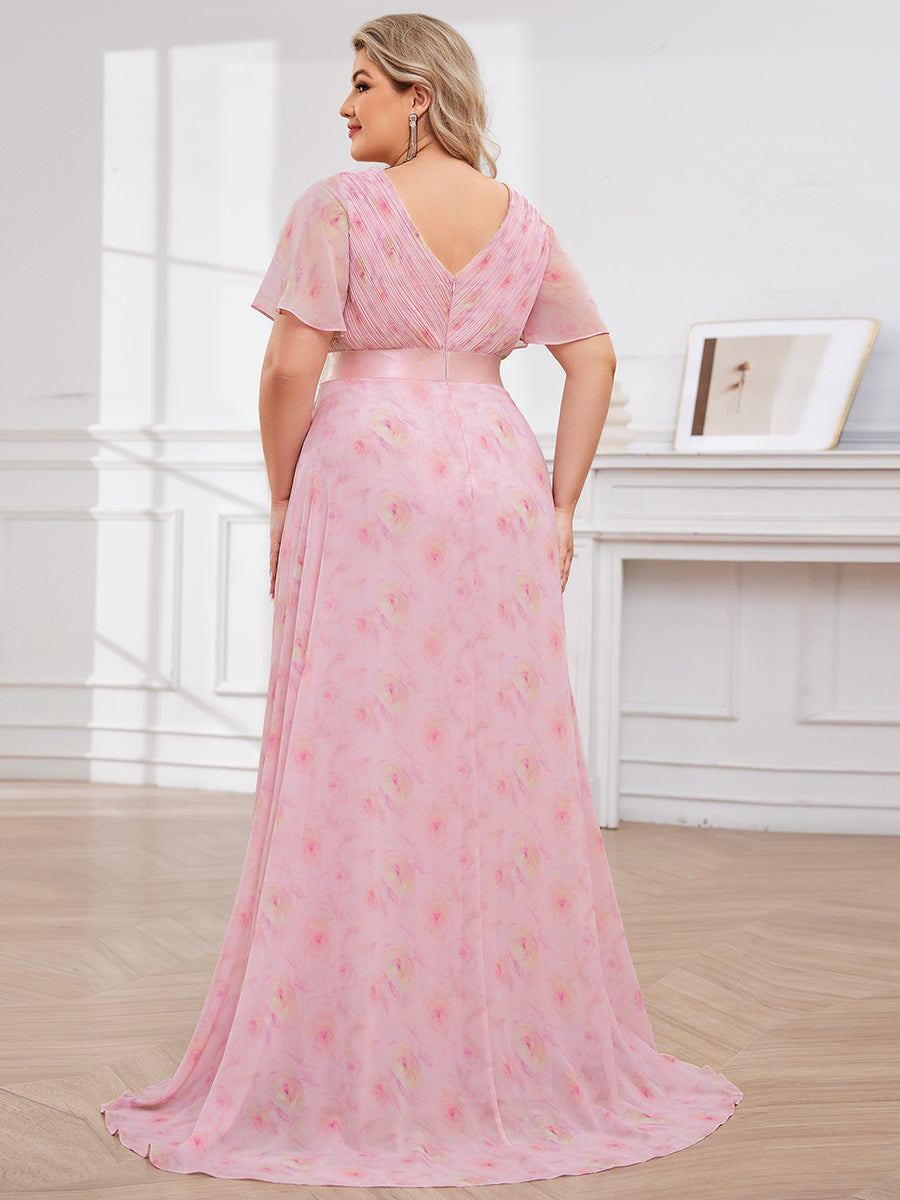 Robe mariage invitée Grande Taille Empire avec Manches Flottantes #Couleur_Roses Violet Clair