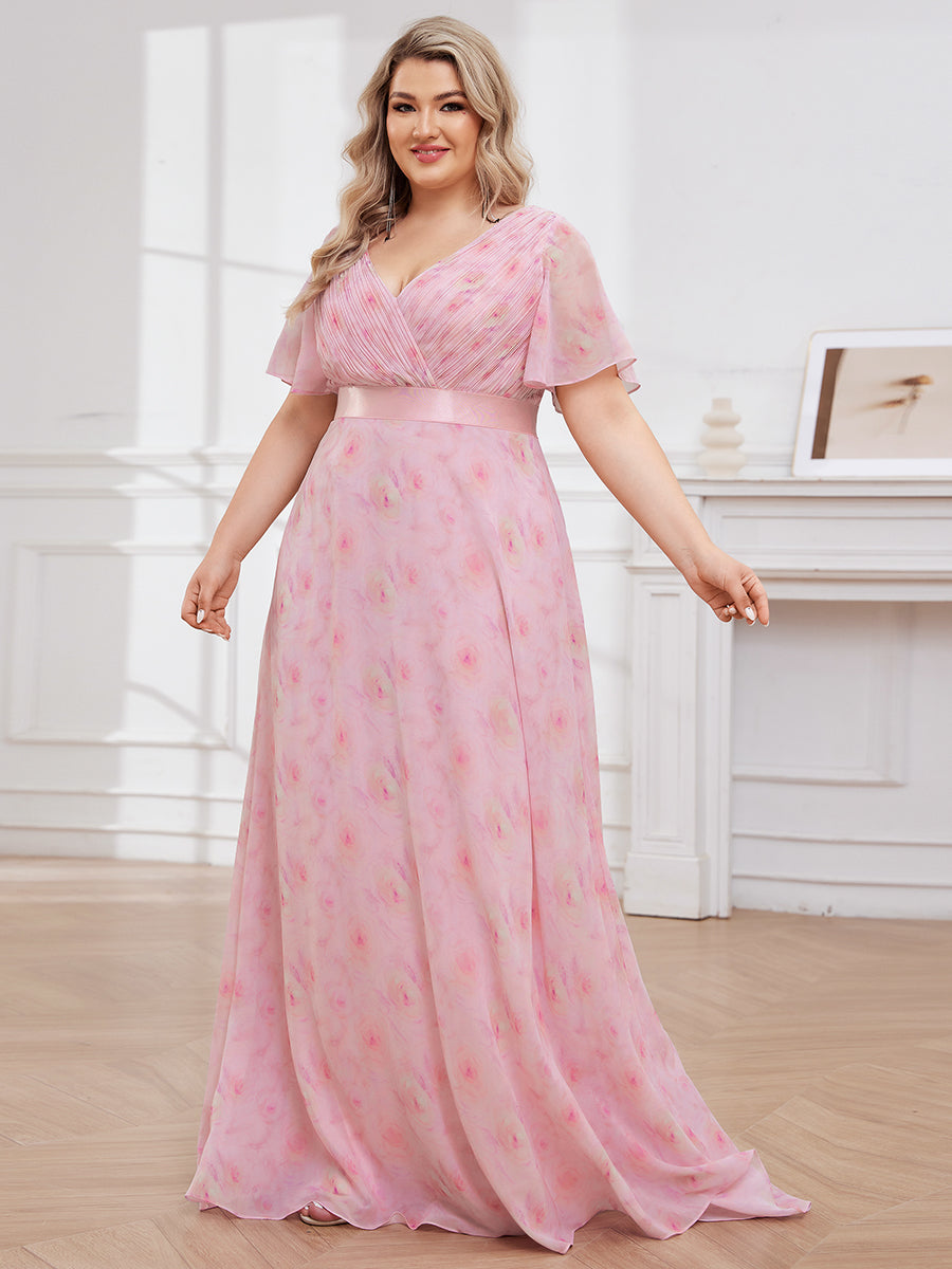 Robe mariage invitée Grande Taille Empire avec Manches Flottantes #Couleur_Roses Violet Clair