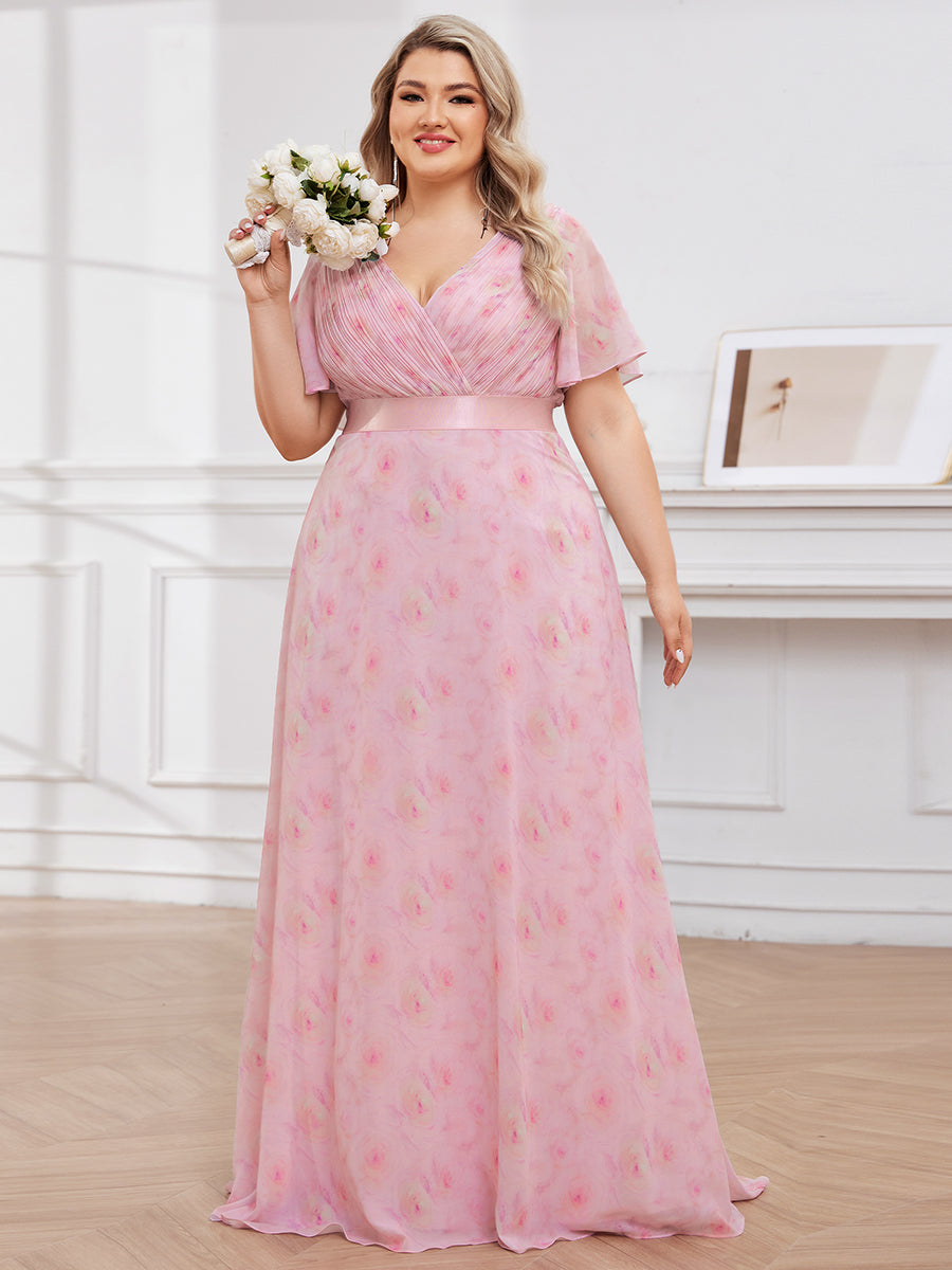 Robe mariage invitée Grande Taille Empire avec Manches Flottantes #Couleur_Roses Violet Clair