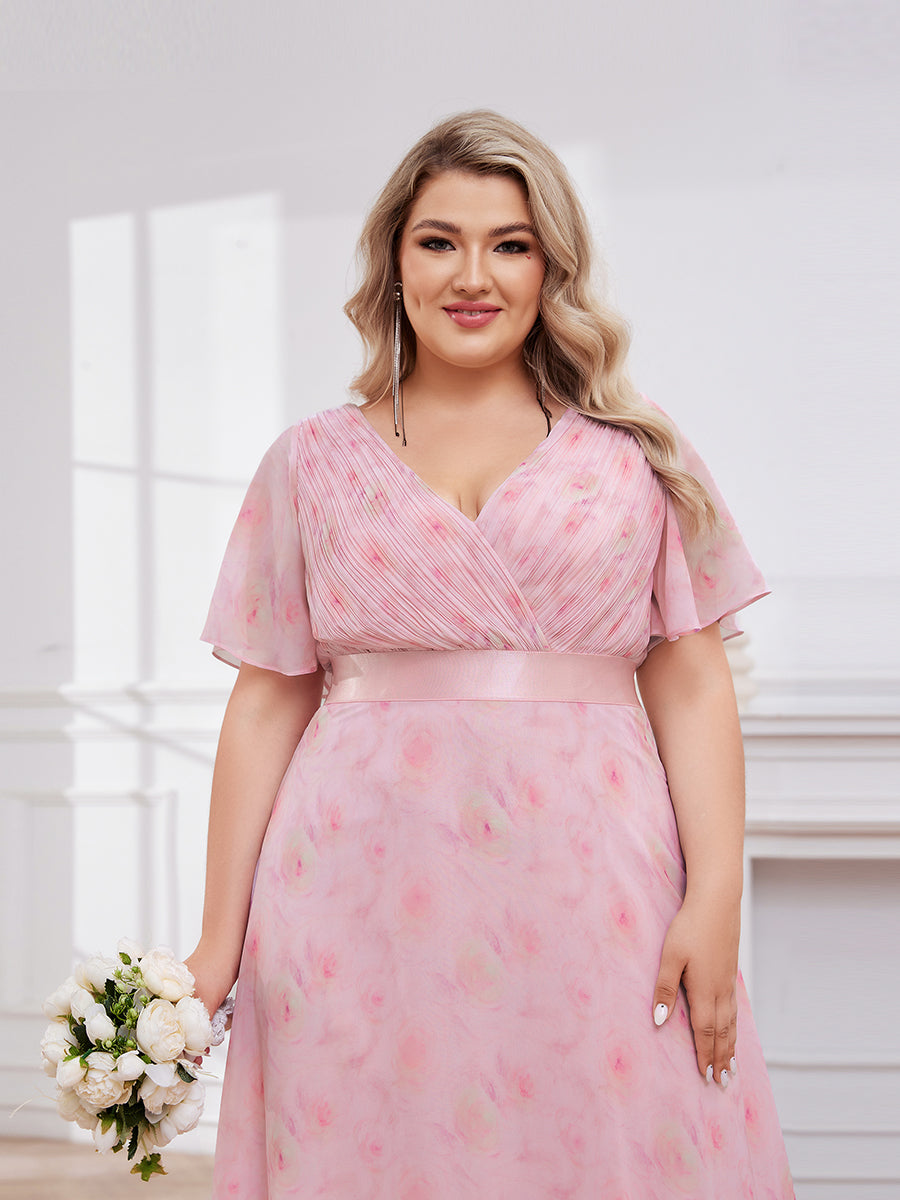 Robe mariage invitée Grande Taille Empire avec Manches Flottantes #Couleur_Roses Violet Clair