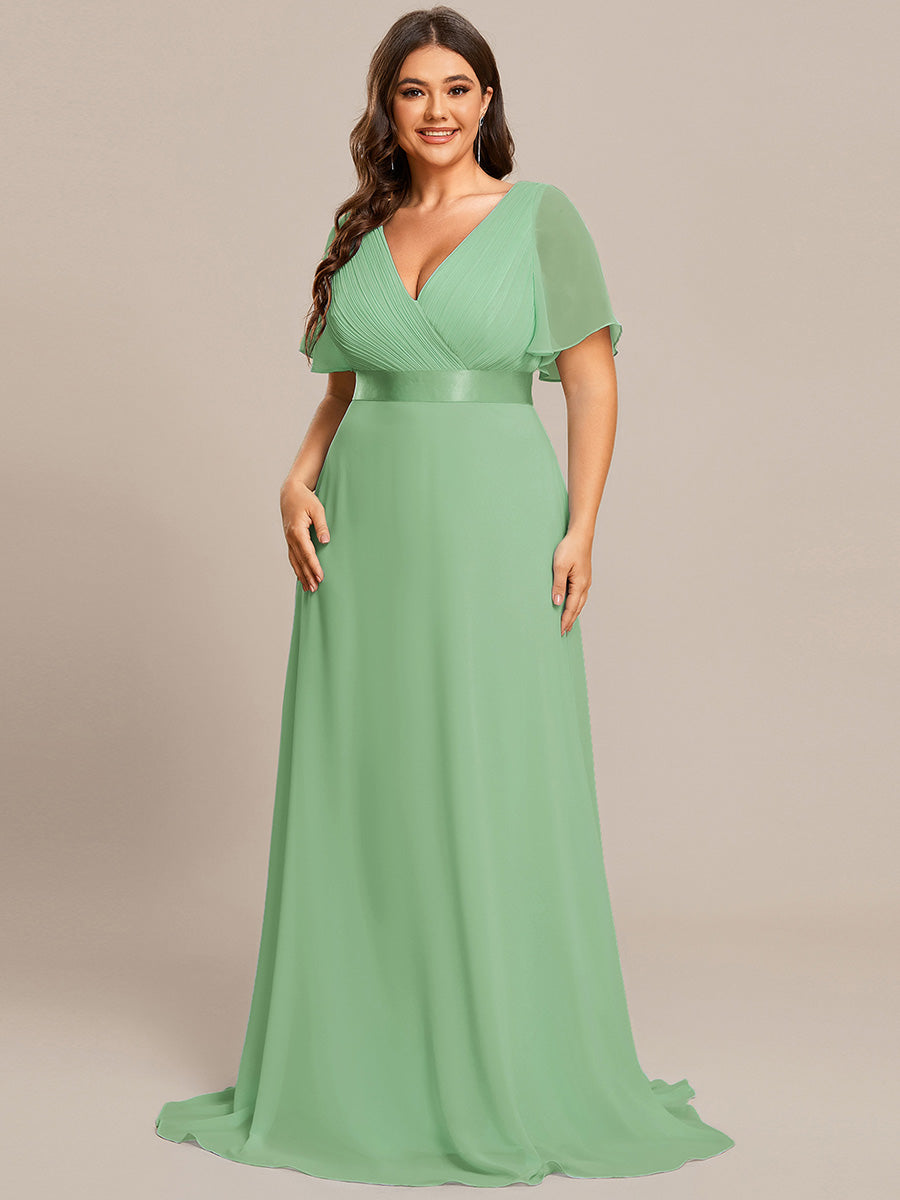 Robe mariage invitée Grande Taille Empire avec Manches Flottantes #Couleur_Vert sauge