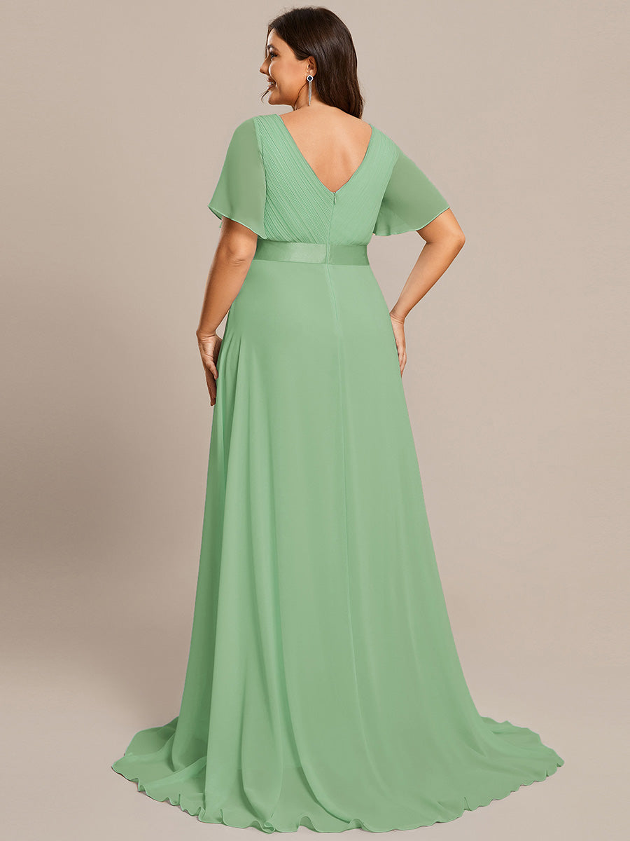 Robe mariage invitée Grande Taille Empire avec Manches Flottantes #Couleur_Vert sauge