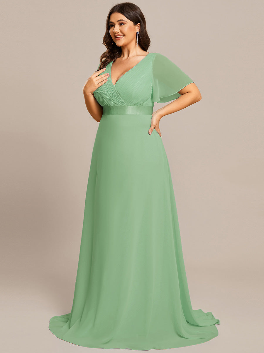 Robe mariage invitée Grande Taille Empire avec Manches Flottantes #Couleur_Vert sauge