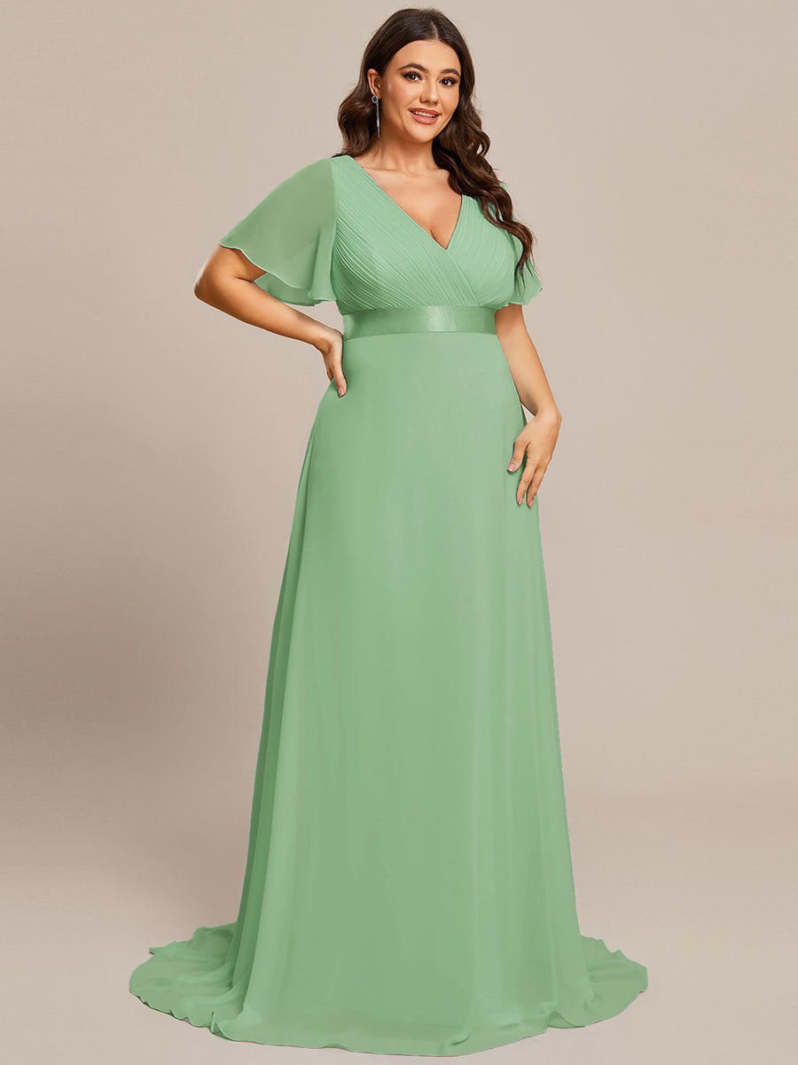 Robe mariage invitée Grande Taille Empire avec Manches Flottantes #Couleur_Vert sauge