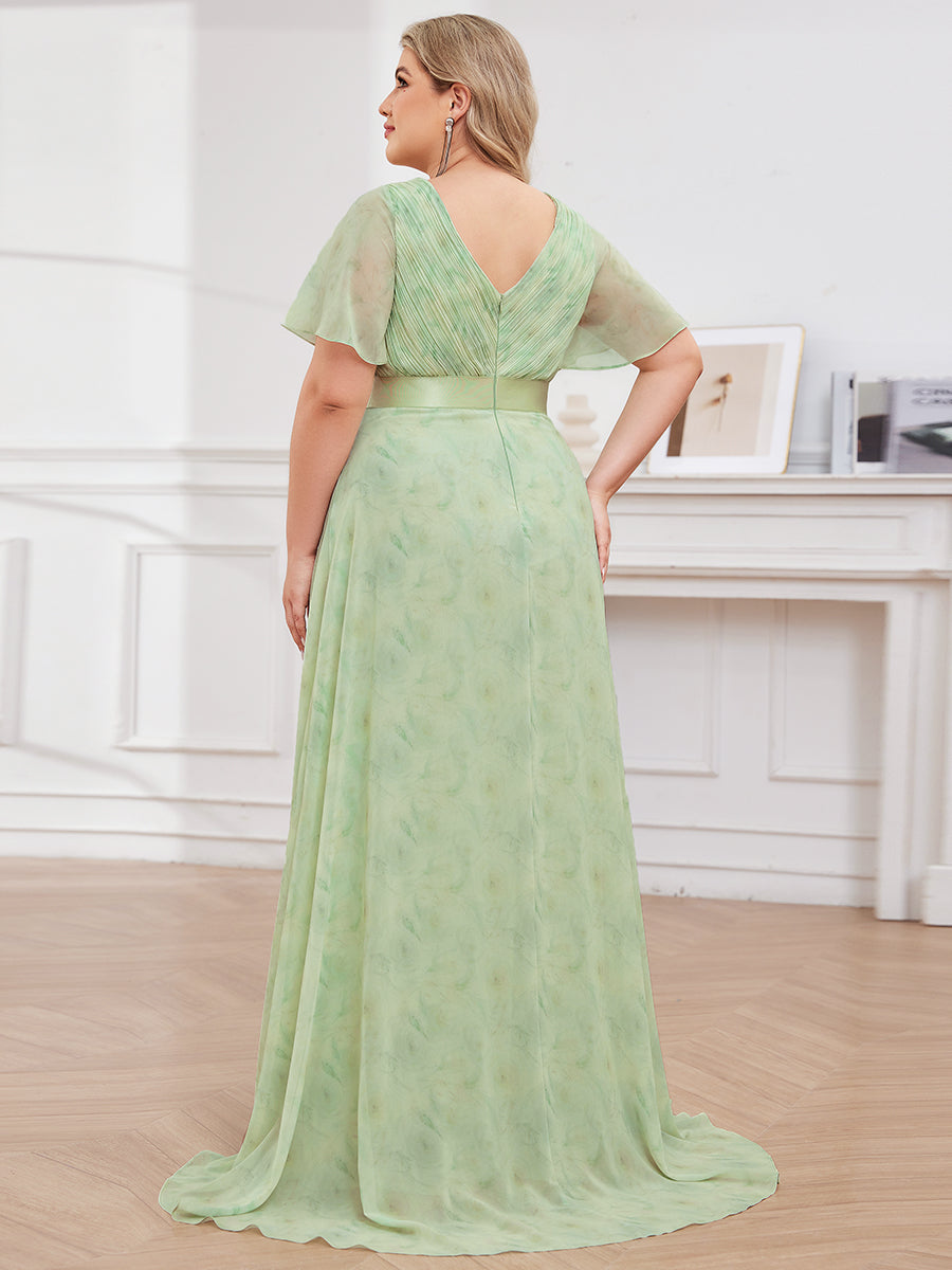 Robe mariage invitée Grande Taille Empire avec Manches Flottantes #Couleur_Roses Vert Clair