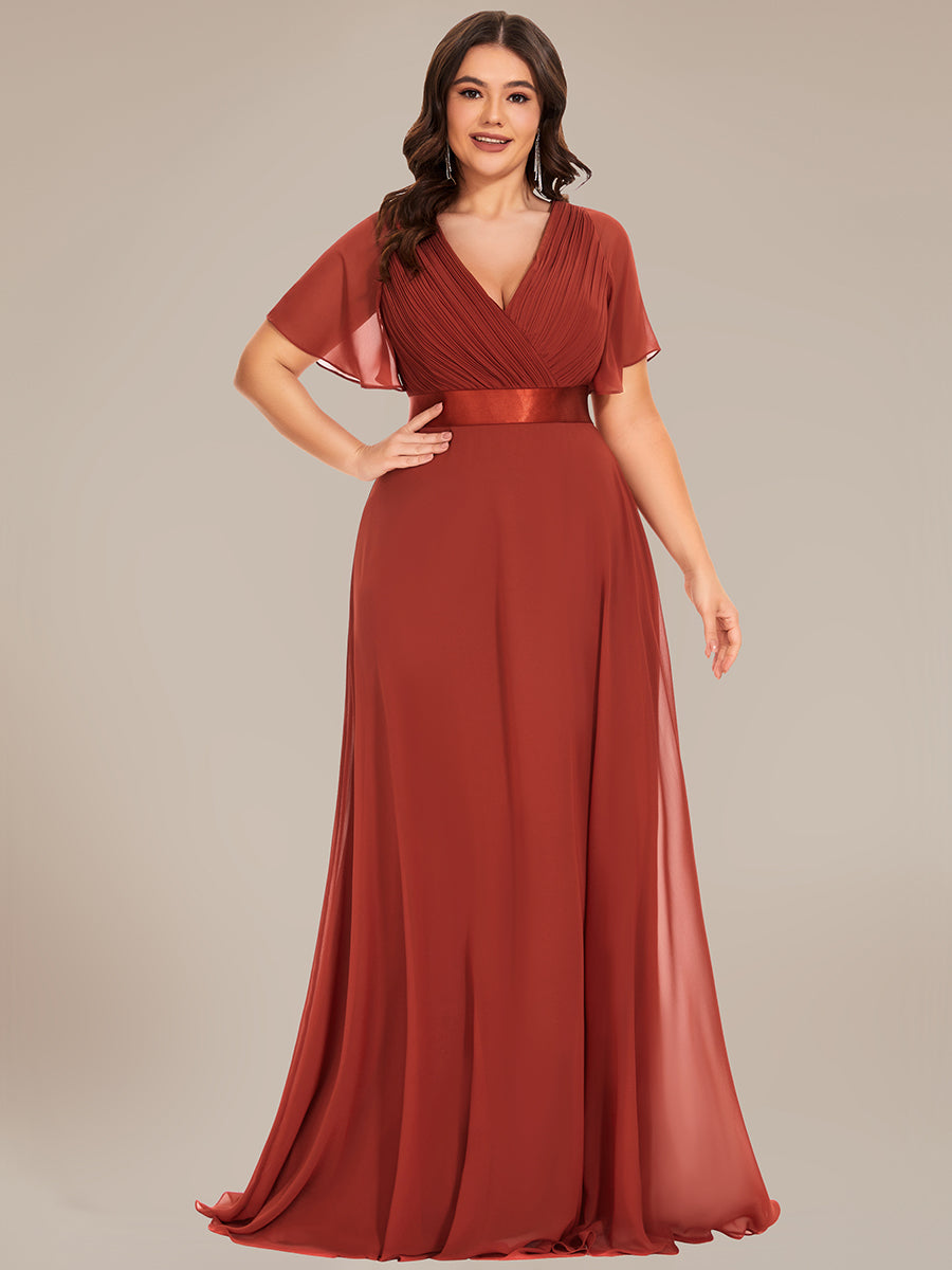 Robe mariage invitée Grande Taille Empire avec Manches Flottantes #Couleur_Vermillon