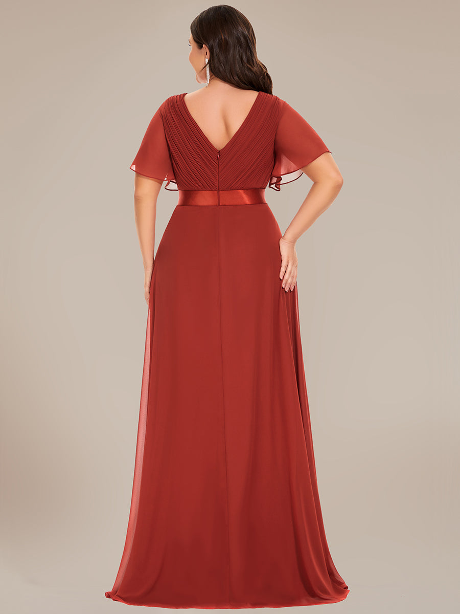 Robe mariage invitée Grande Taille Empire avec Manches Flottantes #Couleur_Vermillon