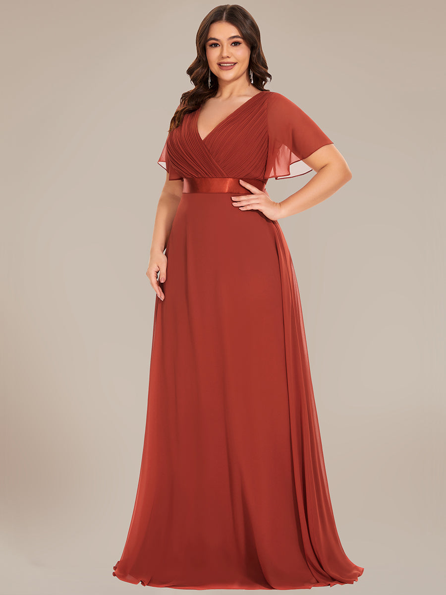 Robe mariage invitée Grande Taille Empire avec Manches Flottantes #Couleur_Vermillon